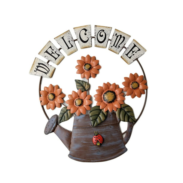Sunflower Welcome Ornament Living Room Fence Wall Hanging Metal Iron Decoration